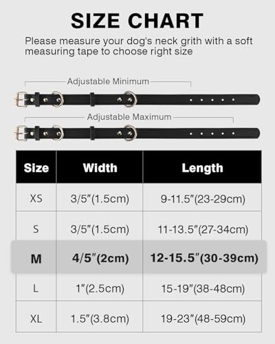 Joytale Hundehalsband Leder, Halsband aus Leder für Mittlere Hunde, Weiches Echtleder Hundehalsband Langlebig und Verstellbar, Schwarz, M