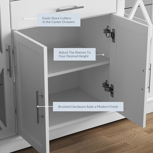 BELLEZE-Sideboard-Buffet-47-Inch-Storage-Console-Table-Coffee-Bar-Kitchen-Cupboard-Pantry-Glass-Display-Cabinet-for-Lving-Entryway-Dining-Room-White BELLEZE Sideboard Buffet 47 Inch Storage Console Table Coffee Bar Kitchen Cupboard Pantry Glass Display Cabinet for Lving Entryway Dining Room White
