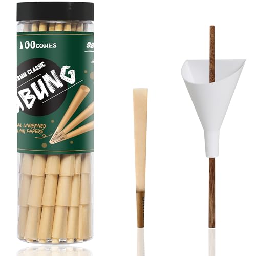 UBUNG Brown Cone 100 Pcs, 98mm Special Size Pre Rolled Cone With Tips, Slow Type Rolling Paper, Including Cone Loader Funnel and Push Rod