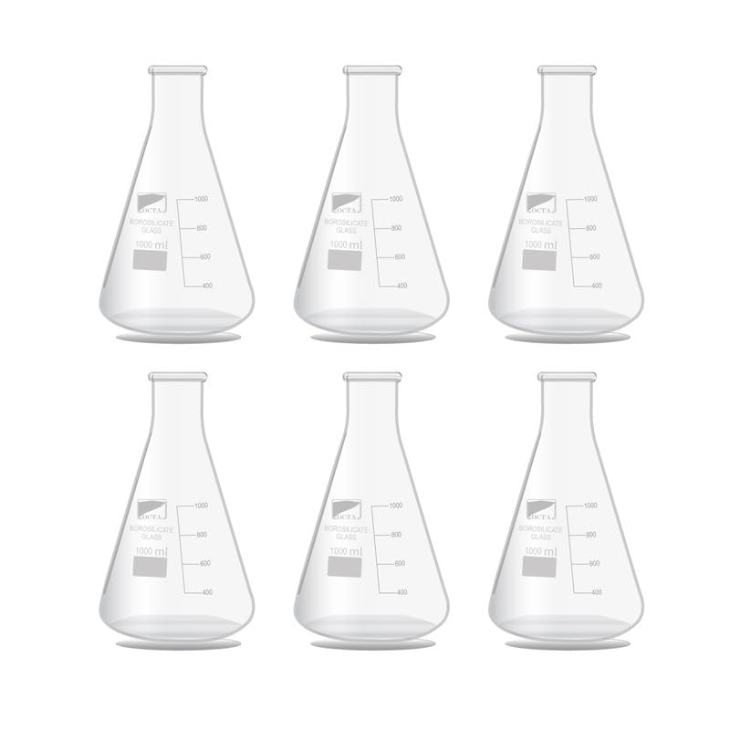 OCTA Borosilicate Glass Conical Flask 1000ml Pack of 6, Conical Design with Graduated Marking. Ideal for Laboratory Use, Mixing, Heating, Storing Liquids. Chemical and Heat Resistant, Perfect for Lab-image-11