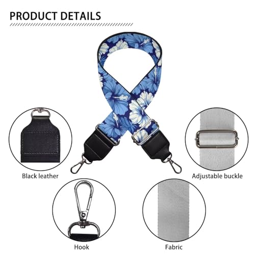 Image of GLENLCWE Blue Hibiscus Flower Wide Purse Strap Replacement Crossbody Adjustable Bag Straps Replacement Handbag Shoulder Strap