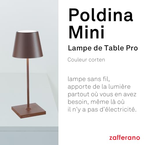 Zafferano-Poldina-Pro-Mini-Lampe-de-table-LED-a-intensite-variable-en-aluminium-Protection-IP54-Utilisation-interieureexterieure-Base-de-chargement-par-contact-H30cm-Prise-UE-Corten