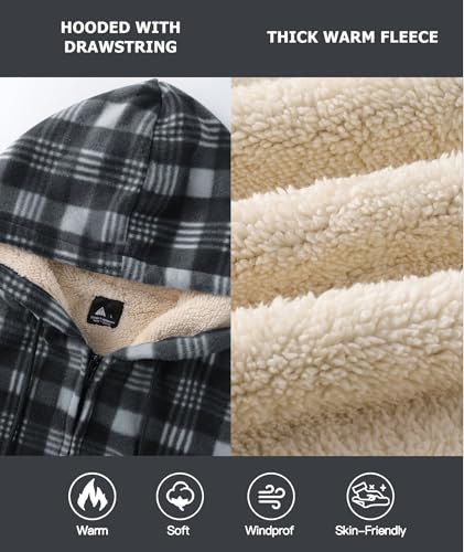 Image of ZITY Heavy Thick Hoodies for Men Plaid Flannel Warm Sherpa Fleece Lined Winter Full Zip Up Coat