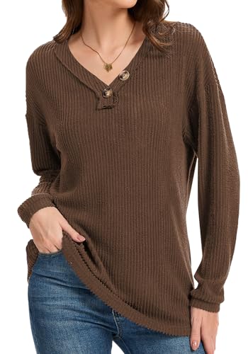 Long Sleeve Shirts for Women V-Neck Button Down Lightweight Tops Blouses Sweaters Fashion Clothing3