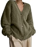 Bnigung Fuzzy Cardigan Sweaters for Women V Neck Button Down Fluffy Knit Sweater Long Sleeve Cardigan Sweater Coat 2025(ArmyGreen-M)