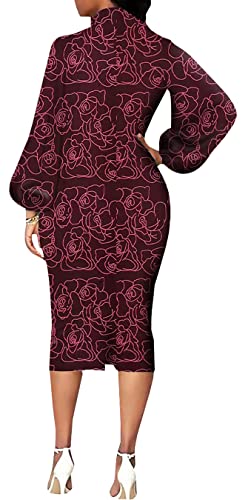 Image of Sexy Long Sleeve Dress for Women Solid Color Bow Knot Turtleneck Formal Gown Midi Casual Church Dresses