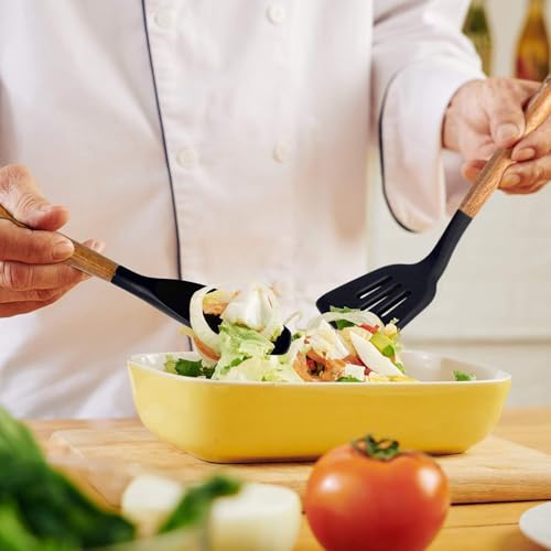 Image of Silicone Spatula Set, Spatula Set with Wooden Handle for Cooking and Mixing, for Non Stick Pan, Kitchen Tools Set of (5, Black)