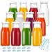 YEBODA 11oz Glass Milk Bottles with Reusable Metal Twist Lids and Straws for Beverage Glassware and Drinkware Parties, Weddings, BBQ, Picnics, Set of 12