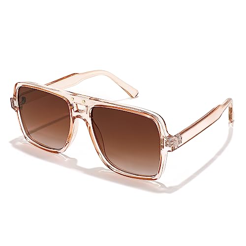 FEISEDY Aviator Sunglasses Women Men, Classic Square Sun Glasses, Double Bridge Pilot Shades B9114