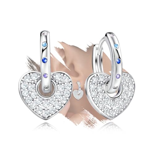 Heart Earrings for Teen Girls Women - Sterling Silver Love Heart Hoop Earrings Hypoallergenic Colorful Cubic Zirconia Lightweight Heart Shaped Loop Earring Gifts for Daughter Granddaughter Christmas