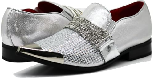 Image of Enzo Romeo Crisino Men Rhinestone Chrome Toe Suede Pointy Buckle Dress Loafer Slip On Shoes