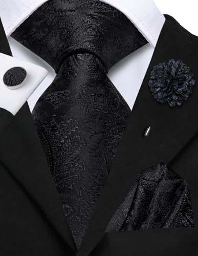 Image of Hi-Tie Zipper Ties for Men Pre-tied Tie Set Lapel Pin Pocket Square and Cufflinks Formal Business Wedding Adjustable Necktie