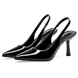 Elisabet Tang 3.14 in Trendy Slingback Stiletto Pumps for Women - Sexy Slip on Pointed Closed Toe mid High Heels Daily Party Office Black Patent 8