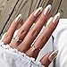 YOSOMMK French Tip Chrome Press on Nails Almond Medium Fake Nails with Mirror Designs Glossy Glue on Acrylic Nails Nude Full Cover False Nails for Women