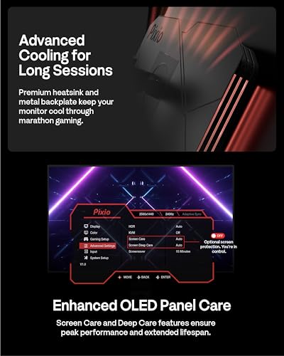 Pixio PX277 OLED MAX 27 inch 240Hz Refresh Rate QHD Wide 1440p Resolution WOLED Display 0.03ms GTG Response Time Adaptive Sync KVM Switch Gaming Monitor