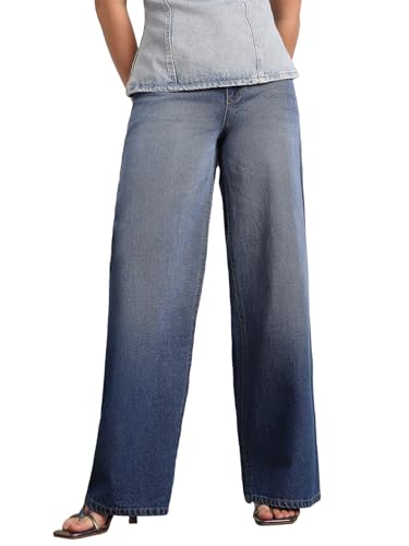 Image of Urbano Fashion Women's High Rise Loose Baggy Fit Washed Jeans Non-Stretchable