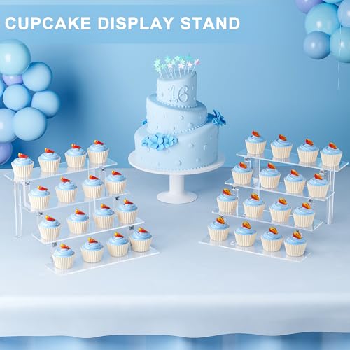 4-stufiger Acryl Riser Display Ständer Treppe Vitrine Display Regal Schminktisch Plastik Organizer Halter, Zimmer Deko Präsentationsständer Kompatibel mit Funko Pop Figuren,Cupcake, Dessert,Kosmetik