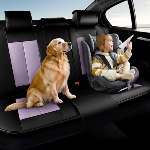 Image of Coverado Rear Seat Covers for Cars, Waterproof Car Seat Covers Back Seat Cover, Faux Leather Seat Covers Automotive Seat Covers Seat Cushion Protector Universal Fit for Most Cars, Black&Purple