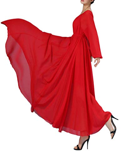 BUENOS NINOS Women's Long Sleeve Crew Neck Loose Chiffon Long Maxi Dress with Belt3