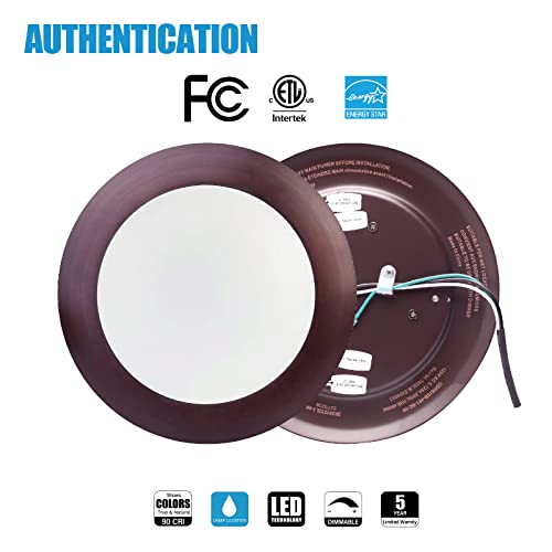 Ecoeler 6 Inch 16.5W Dimmable Led Disk Light, 10 Pack Aluminum Baffle Bronze Trim- Round Flush Mount Recessed Retrofit, 3000K Warm White, 1000Lm, Wet Rated,Energy Star & Etl-Listed Approved #TOP2
