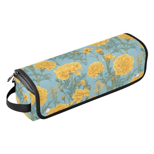 Bolsa de Viaje para Herramientas de Cabello Marigold Flowers Blue con Alfombrilla Resistentes al Calor para Planchas y Rizador