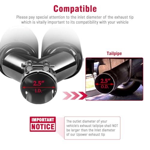 Upower Pack of 2 Carbon Fiber Exhaust Tip Tailpipe 2.5 Inch Inlet 3.5\" outlet 9.8\" Length Stainless Steel Exhaust Muffler Tip for Car Truck