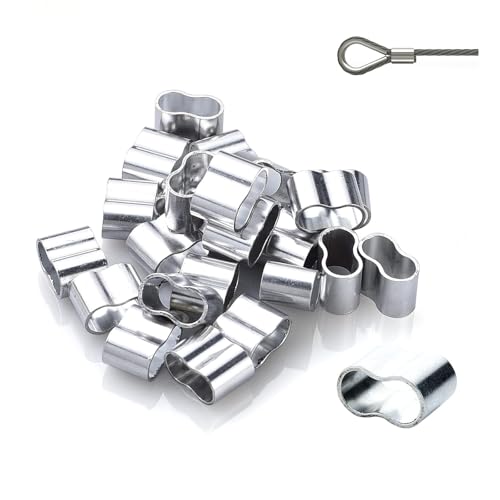 AzureRay 25 Morsetti a Strozzo Professionali per Cavo in Acciaio 6mm/8mm, Morsetti Filo Stendibiancheria, Antiruggine in Alluminio - per Cavo Espansione, Telone, Gomma