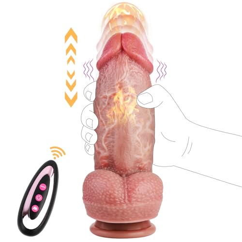 Thrusting Dildo Huge Thick Vibrator 2.5 Diameter Realistic Silicone Penis Adult Sex Toys for Women with Suction Cup Remote Control Heated Anal G Spot Dildo with 3 Quick Telescopic&10 Vibration Modes