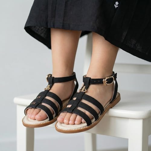 Image of Girls Gladiator Sandals with Adjustable Buckle Comfy Ankle Strappy Flat Shoes
