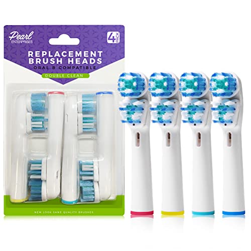 Oral-B Compatible Replacement Toothbrush Heads Double Clean for Oralb Braun Electric Toothbrush Replacement Heads for Oral B Pro, 1000, 8000, 9000, Sonic, Adults, Kids, Vitality, Dual (4)