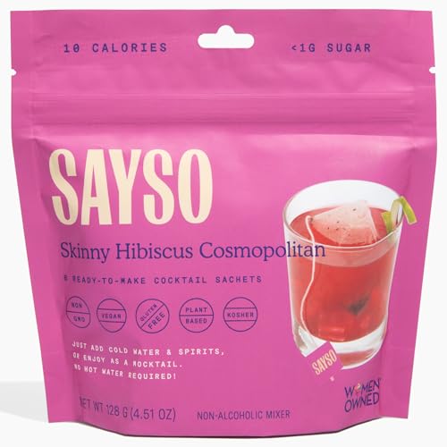 Image of SAYSO: Skinny Hibiscus Cosmo Craft Cocktail Tea Bag | Enjoy an Instant Cosmopolitan or Mocktail in Under 1 Min, <1G Sugar, 10 Calories, Vegan, Kosher, Non-GMO, 8 Count