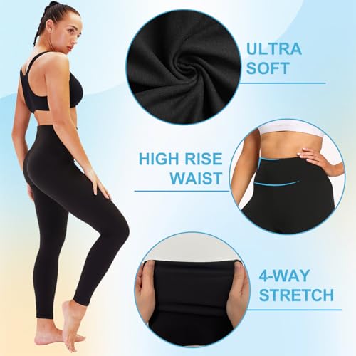 TNNZEET 3 Pack Leggings for Women - Black Tummy Control High Waisted Soft Yoga Pants for Workout Gym Running with Pockets
