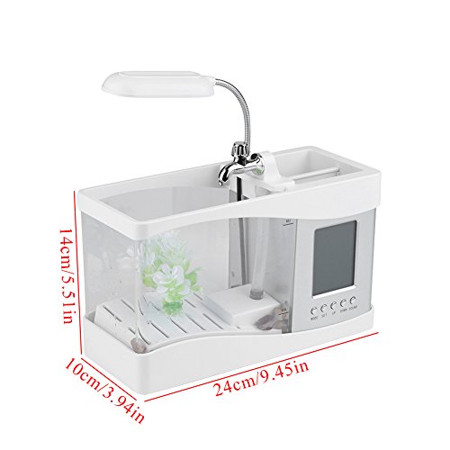 OEBUAFI Mini Acuario Multifuncional con Función de Reloj, Luz LED para Sala de Estar, Dormitorio, Plástico Duradero, Blanco, 10,43 X 4,92 X 5,51 Pulgadas (White)