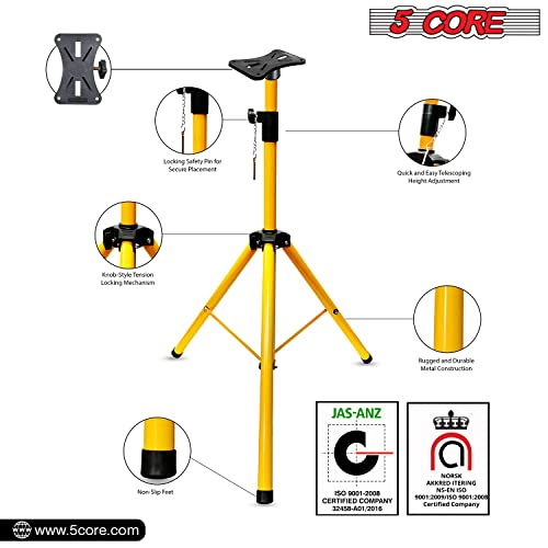 5 Core Professional Speaker Tripod Stand Adjustable Up To 71 Inches Heavy Duty Durable Steel, Portable 35Mm Compatible Insert Perfect For Home, On Stage Or In Studio Use - Yellow Ss Hd 1 Pk Ylw #TOP1