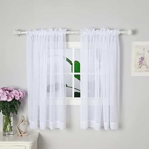 dulcidee White Sheer Curtains 59 x 45 Inch Length 2 Panels Set - Lightweight and Light Filtering Elegant Rod Pocket Window Sheer Curtains for Bedroom Living Room Dining Room