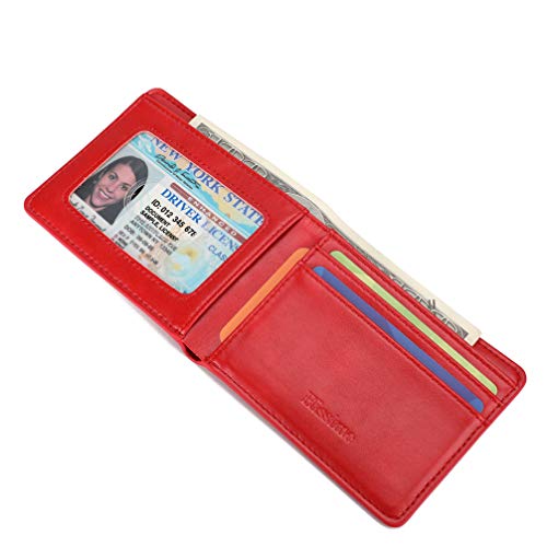 Mens Slim Front Pocket Wallet Id Window Card Case With Rfid Blocking - Red #TOP4