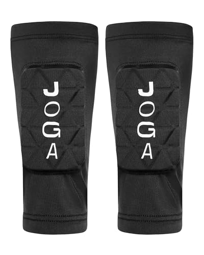 JOGA Shin Pad Sleeves | Black Ultra-Lightweight Football Shin Guards with EVA Foam Padding Non-Slip Lycra Sleeve Silicone Skid Strips & Breathable Pull-On Fit for Youth (10-13) | Training & Matches