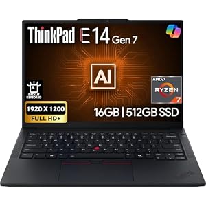 Lenovo ThinkPad E14 Gen 7 14" FHD+ Display, AMD Ryzen 7 250 (Beats Core 7 240H), 16GB DDR5 RAM, 512GB SSD PCIe, Backlit KB, WiFi 6E + BT, RJ-45, FHD Webcam, Windows 11 Pro, AI Business Laptop - Black