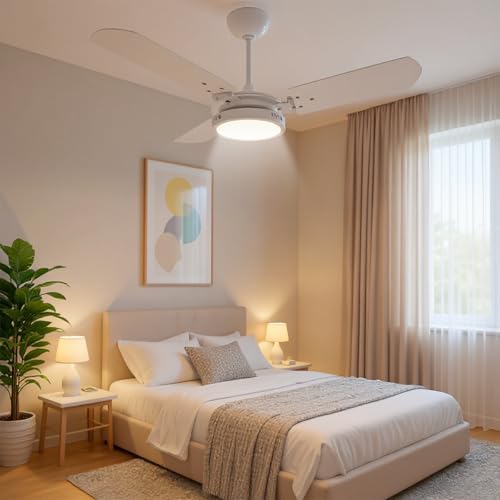 Ventilador de Teto Potente Pás MDF LED Branco 6500K Beltempo Briz...