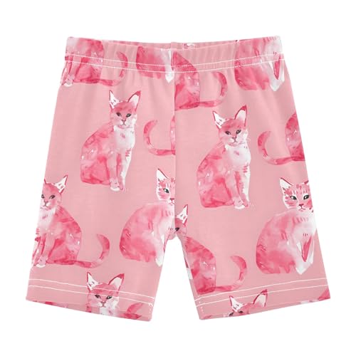 Pink Cat Girls Shorts Elastic Waist Sports Shorts Girls Leggings Pants for 4-10 Years
