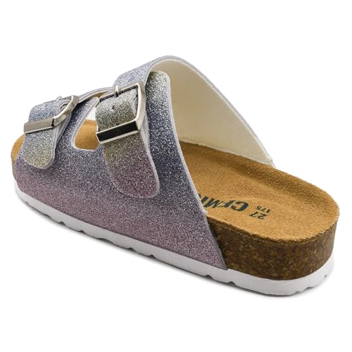 Genuine Leather Suede Cork Footbed Kids Sandals Boys Girls Slide with Arch Support Summer Non-slip Cork Glitter Colorful Toddler Slippers with Adjustable Straps for Indoor & Outdoor 5