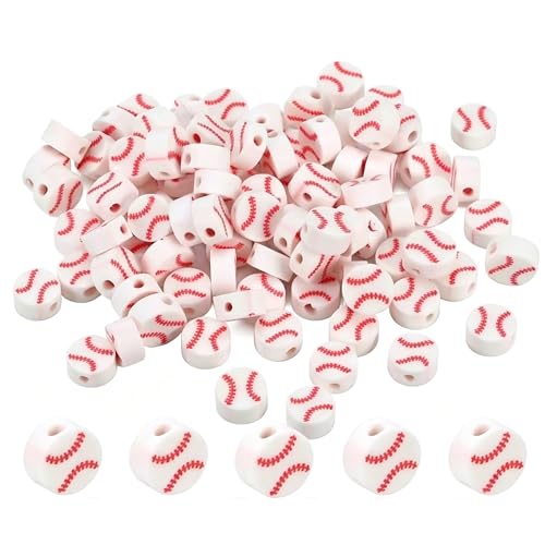 100Pcs Baseball Soft Clay Bead Kit Sports Spacer Beads for DIY Clips Pins Bag Decorations Keychains Bracelets Wristlets Necklaces Earrings Baseball Accessories and Cheer Stuff (White)