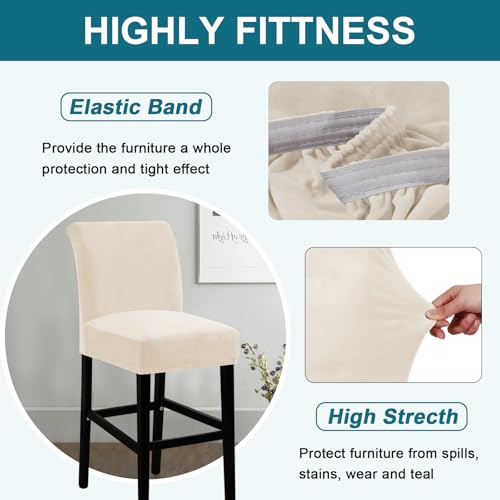 Turquoize Bar Stool Covers 4 Pack Bar Stool Covers with Backs Barstool Covers Velvet Bar Stool Seat Covers Slipcover Pub Counter Stool High Back Chair Covers, Thick Soft Modern Style, Ivory, 4 - Image 5
