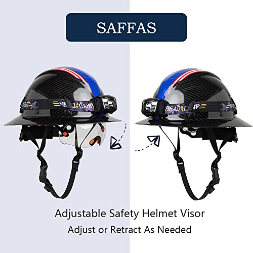 Saffas Carbon Fiber Hard Hat Full Brim American Flag 6 Point Ratchet Suspension (Blue) #TOP5