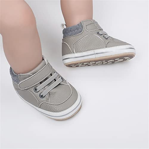 Image of SOFMUO Baby Boys Girls High Top Ankle PU Leather Sneakers Soft Rubber Sole Infant Moccasins Newborn Oxford Loafers Anti-Slip Toddler Wedding Uniform Dress Shoes