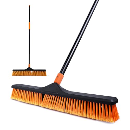 CLEANHOME Gartenbesen, Gartenbesen, strapazierfähig, für den Außenbereich, 5,5 - 9,5 cm und 167,6 cm, geeignet für Schulen, Fabriken, Gartenbesen im Freien, Kehrbürste (Orange / Schwarz)