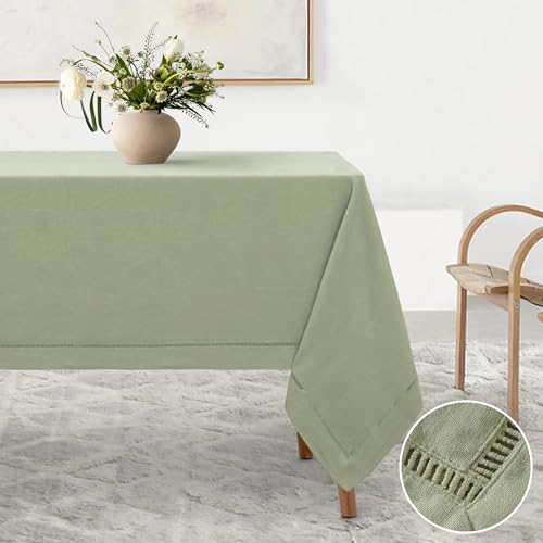 Linen World Hemstitch Linen Tablecloth,French Linen Sage Tablecloth 108" x 60" Inch,Washable Rectangular Table Cloth for Dining,Outdoor,Weddings and Restaurants,Decorative Thanksgiving Christmas