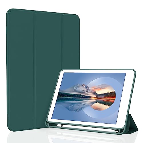 Divufus Case for iPad mini 5th Generation 7.9 Inch Lightweight Slim Soft TPU Trifold Stand Smart Cover Auto Sleep/Wake Case with Pencil Holder for iPad mini 5(2019 Released) Dark Green