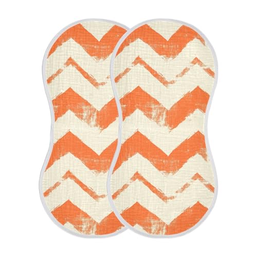 Retro Orange White Wave Lines Stripe Cotton Burp Cloth Soft and Absorbent Milk Spit Up Cloth for Unisex Set of 2, 22x11in