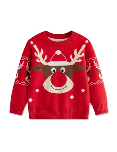 Toddler Boy Girl Sweatshirt Christmas Kids Knit Sweatshirt Pullover Sweater elk Tops Warm Deer Tees 1-6T Red
